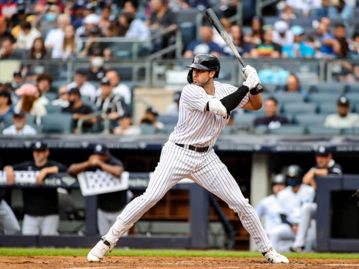 Sep 5, 2021; Bronx, New York, USA; New York Yankees left fielder Joey Gallo (13) at Yankee Stadium.